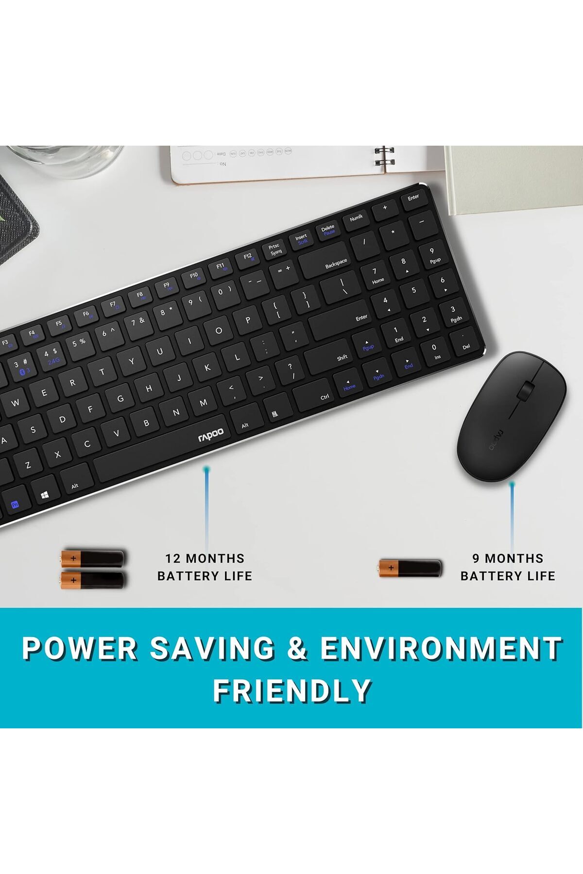 Rapoo-9320M Multi-mode wireless Optical Mouse & Keyboard Combo AR BLACK-RPO-CMB-9320M-WH 4