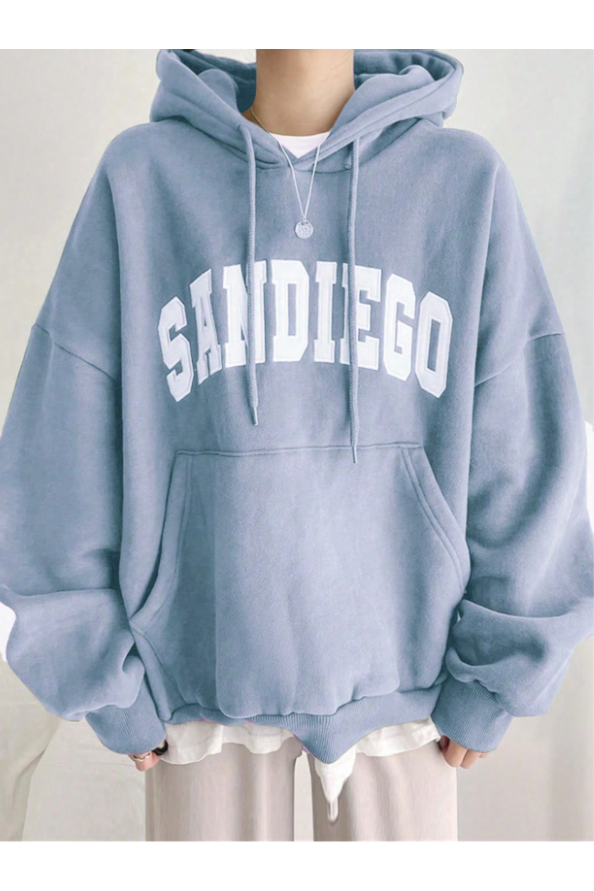 Revasser Unisex Erkek/Kadın SANDIEGO Renkli Özel Baskılı Pamuklu Oversize Kapüşonlu Sweatshirt görsel 3