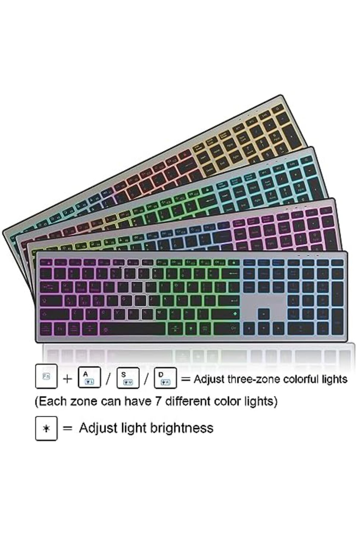 ZIENSTAR--Full Size Wireless Bluetooth Keyboard Rechargeable, Multi-Device Silent Click, RGB Backligh 4