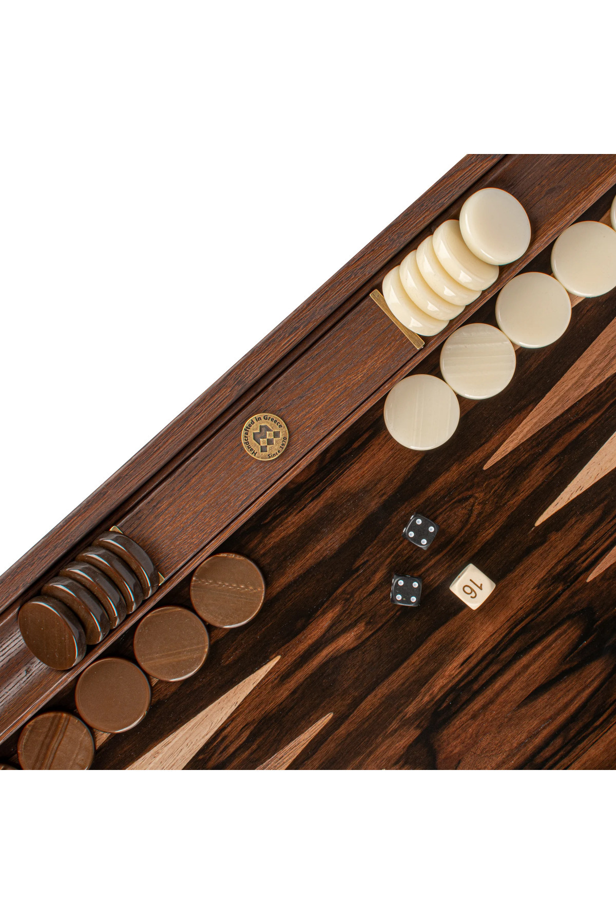 Manopoulos-Super Premium backgammon game made of handmade Macassar ebony with walnut and oak points 2