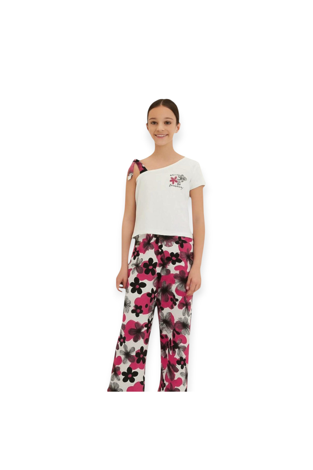 Biberon Çocuk Giyim-Poppins Flower Pattern Bottom Suspender Top Set (Ask 1 Size Larger) 1