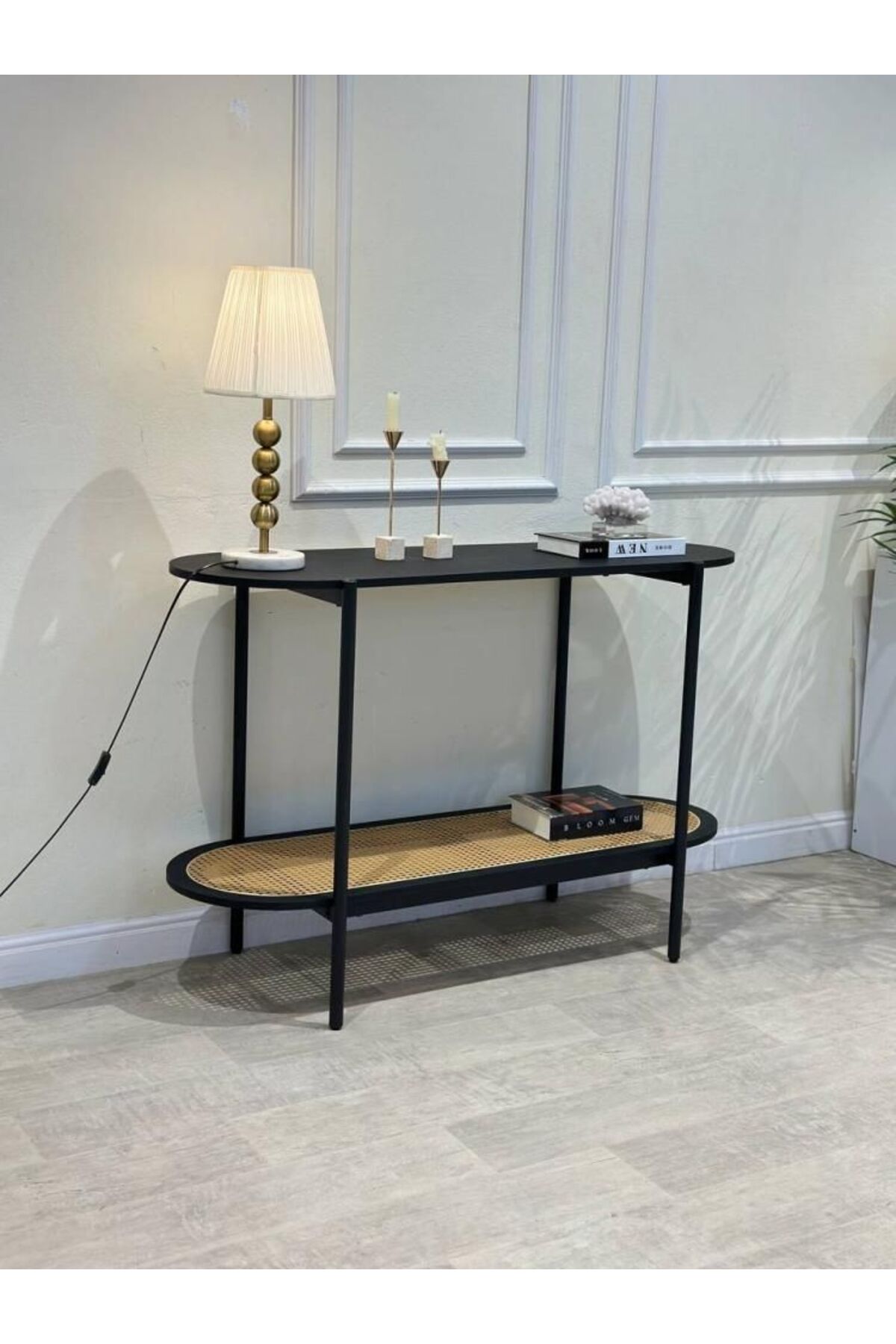 كونسول إطلالة عصرية خشب أسود مع راتان( 120*40*80 س...