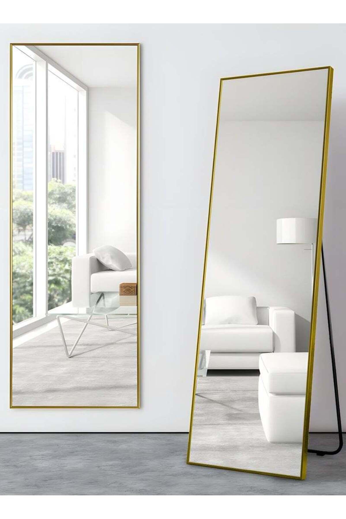 Taimi-Large Mirror With Elegant Design 155x45cm-full Length Mirror With Gold Metal Frame And Back Stand 6