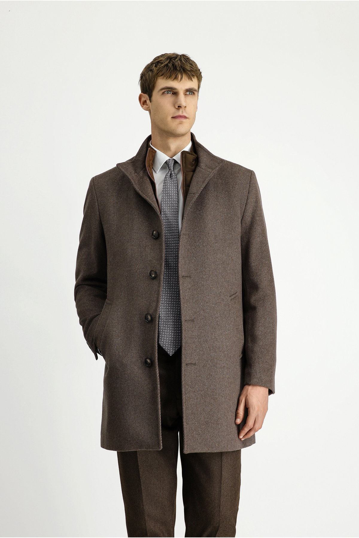 Kiğılı  Dik Yaka Çıkma Mostra Cepli Yünlü Klasik Kaban - Görsel 5