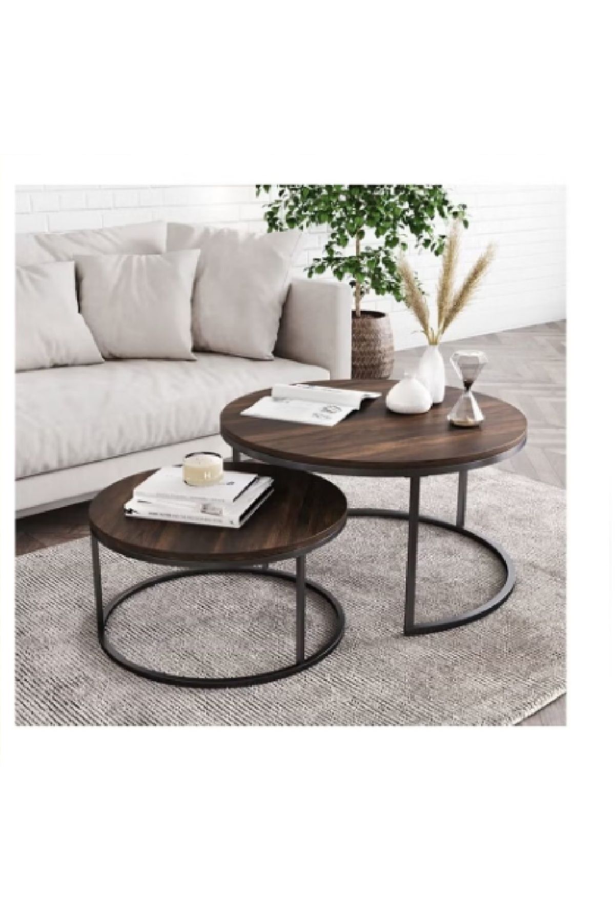SKY TOUCH-Round Coffee Table Set with Two Nesting Side Tables 1