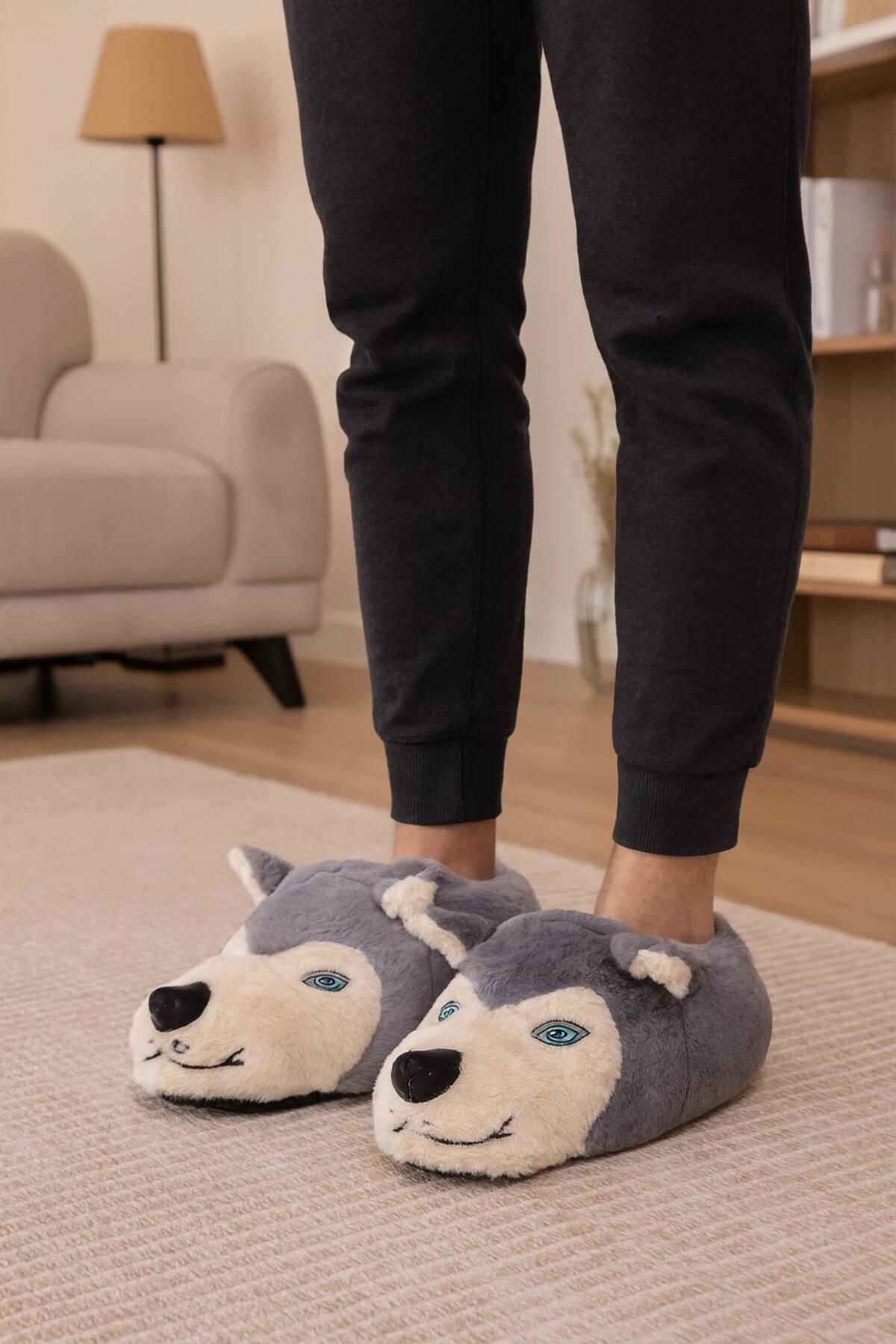 MODAONN Kurt Figürlü Peluş Panduf Ev Pandufu Unisex Panduf görsel 3
