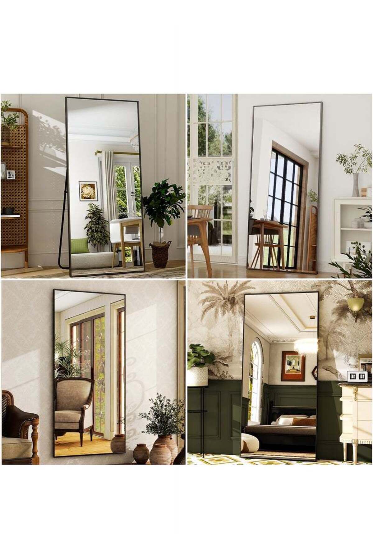 مرآة أرضية كبيرة بإطار معدني أسود، تصميم عصري وأني...