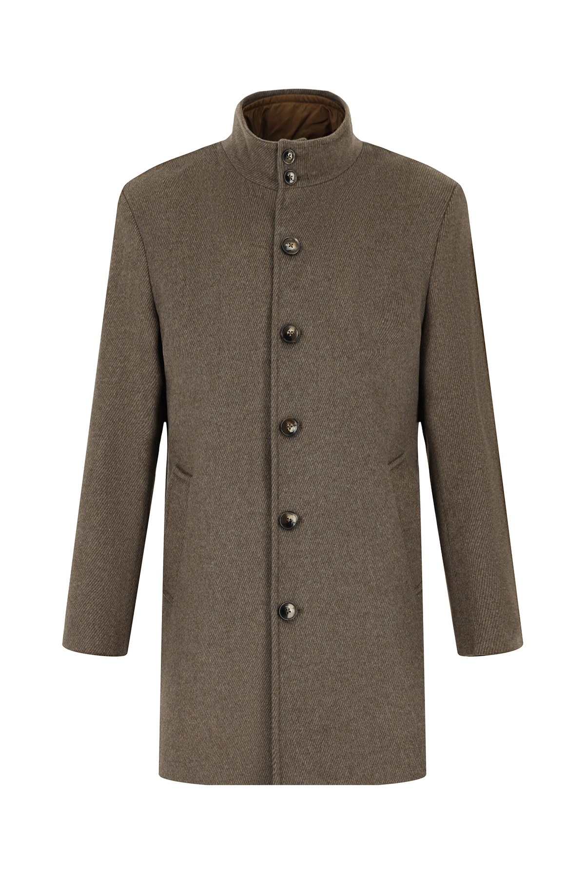 Kiğılı  Dik Yaka Çıkma Mostra Cepli Yünlü Klasik Kaban - Görsel 7