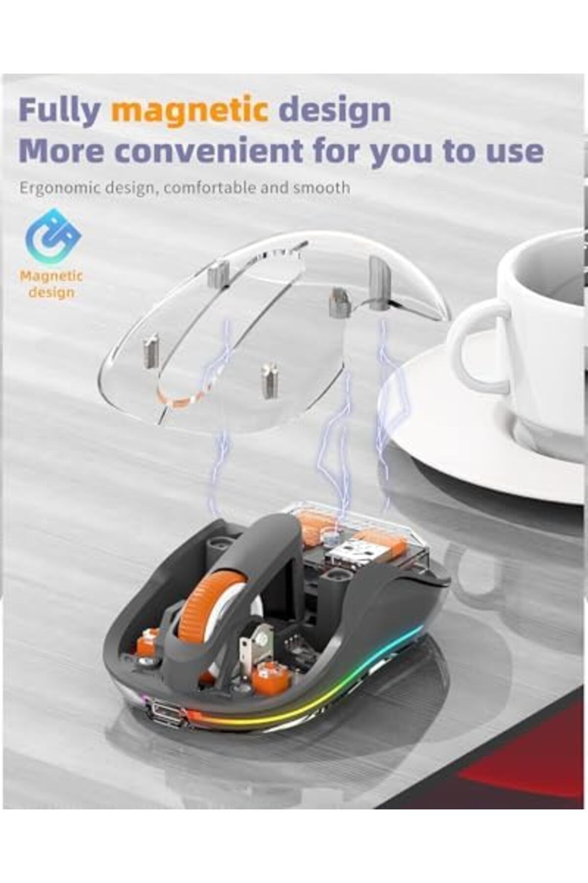 Generic-Ctoby Bluetooth Wireless Mouse, Transparent RGB Tri-Modes Mouse, Bluetooth & 2.4GHz for Multi Device 6