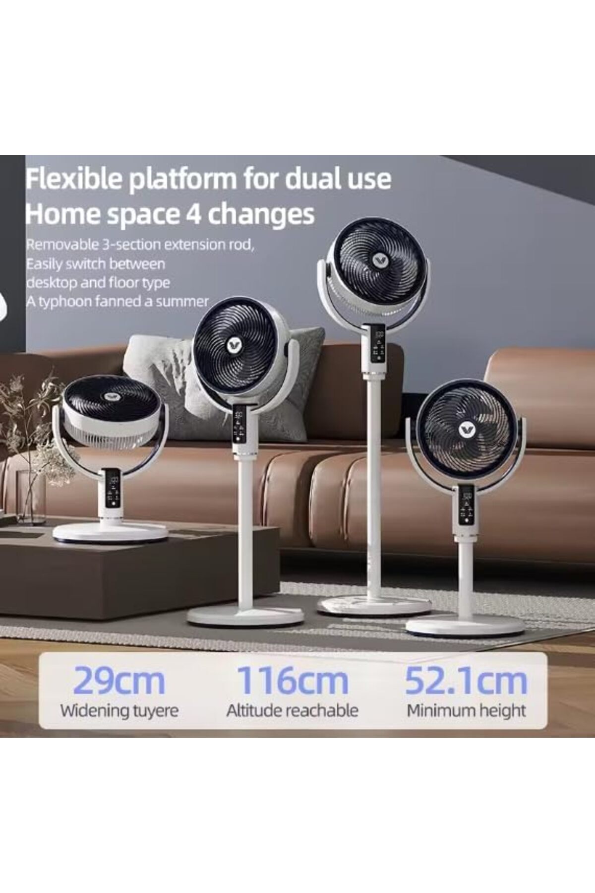 CFT-Smart Oscillating Stand Fan, 10 Speeds, Remote Control, 116cm Height, with Aromatherapy Function and 3