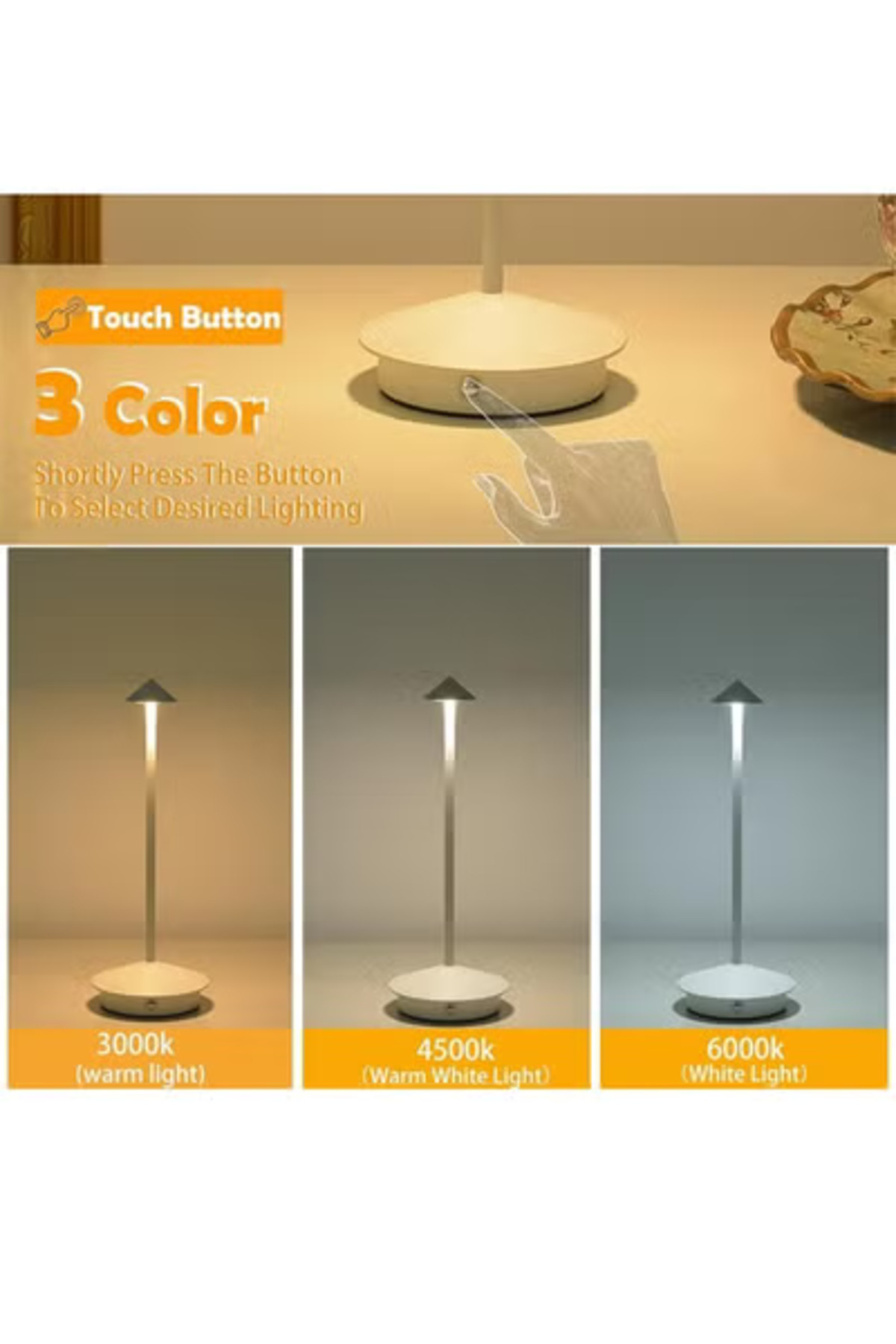Taimi-Wireless Touch Table Lamp Dimmable Battery Operated Rechargeable 3 Color LED Desk Lamp 6