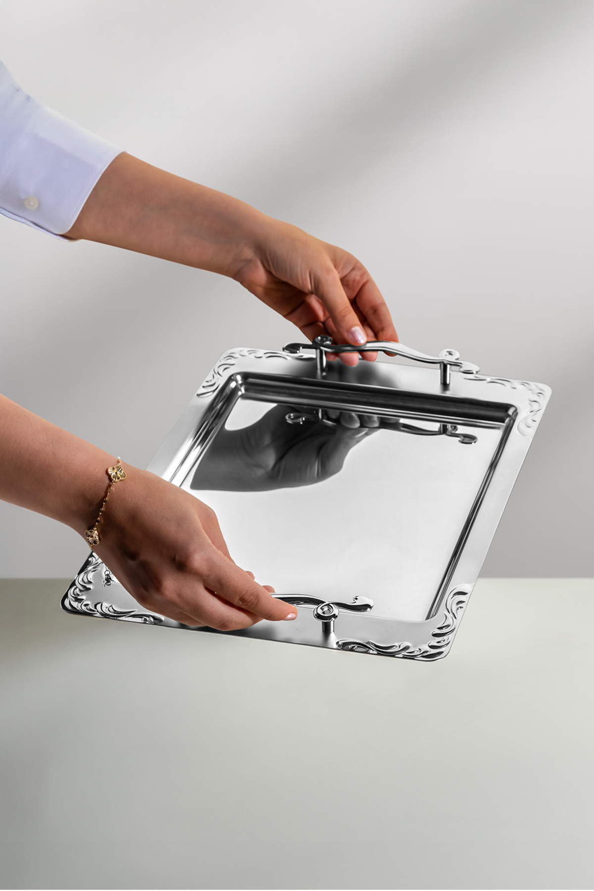 Nehir Lalezar Satin Steel Coffee Tray
