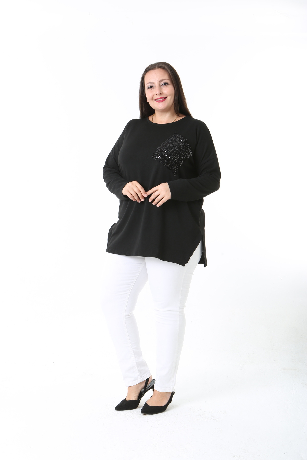XL Modam-Black Lycra Viscose Plus Size Tunic with Sequin Details 3
