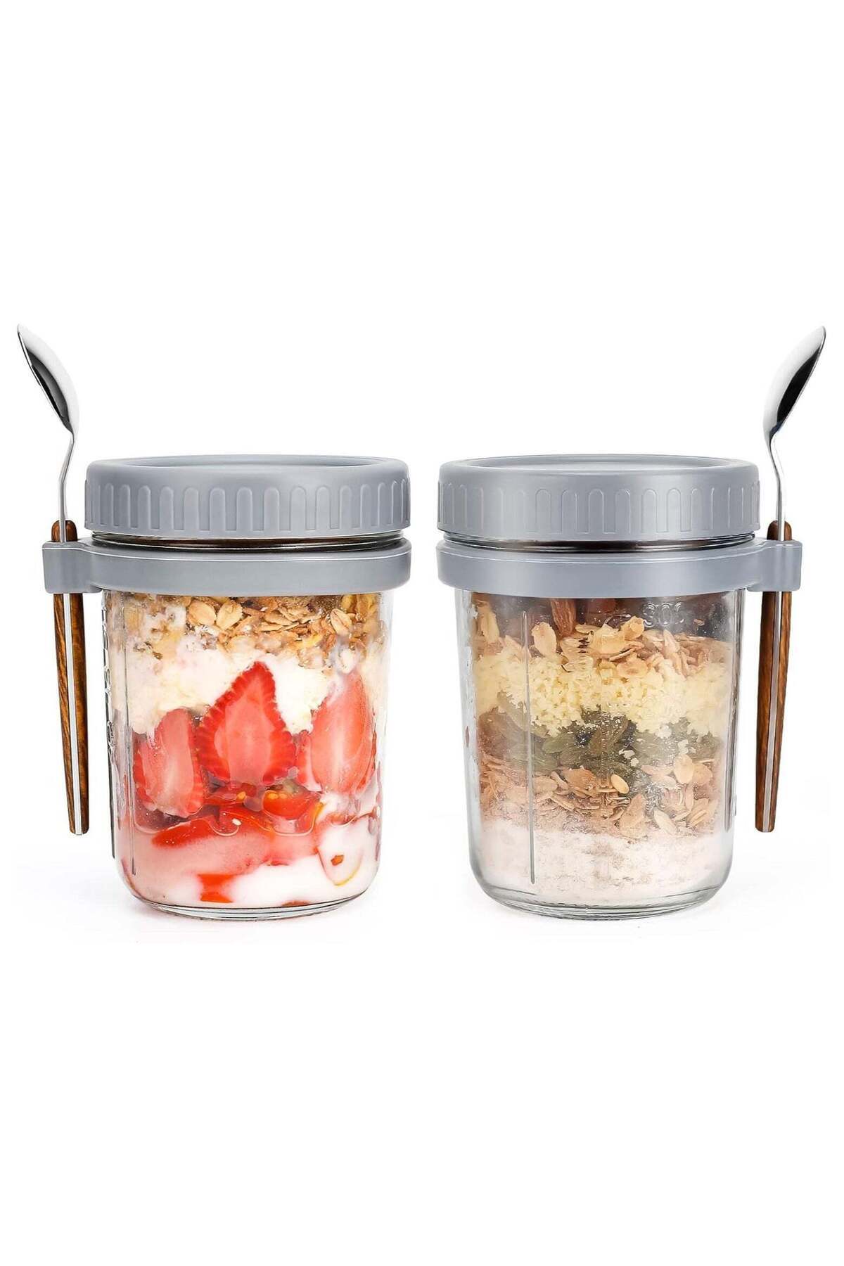 Generic-AUTOYSUR Overnight Oats Jars with Lid and Spoon,2 Pcs Airtight Oatmeal Container with Measurement M 1