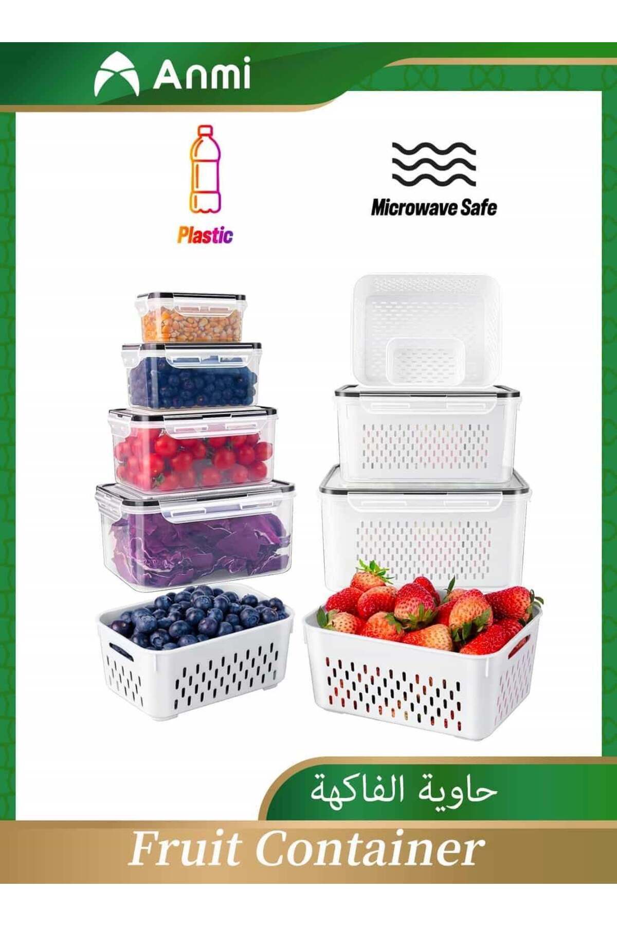 Generic-Anmi 6 PCS Large Fruit Containers for Fridge, Food Storage Containers with Removable Colander 1