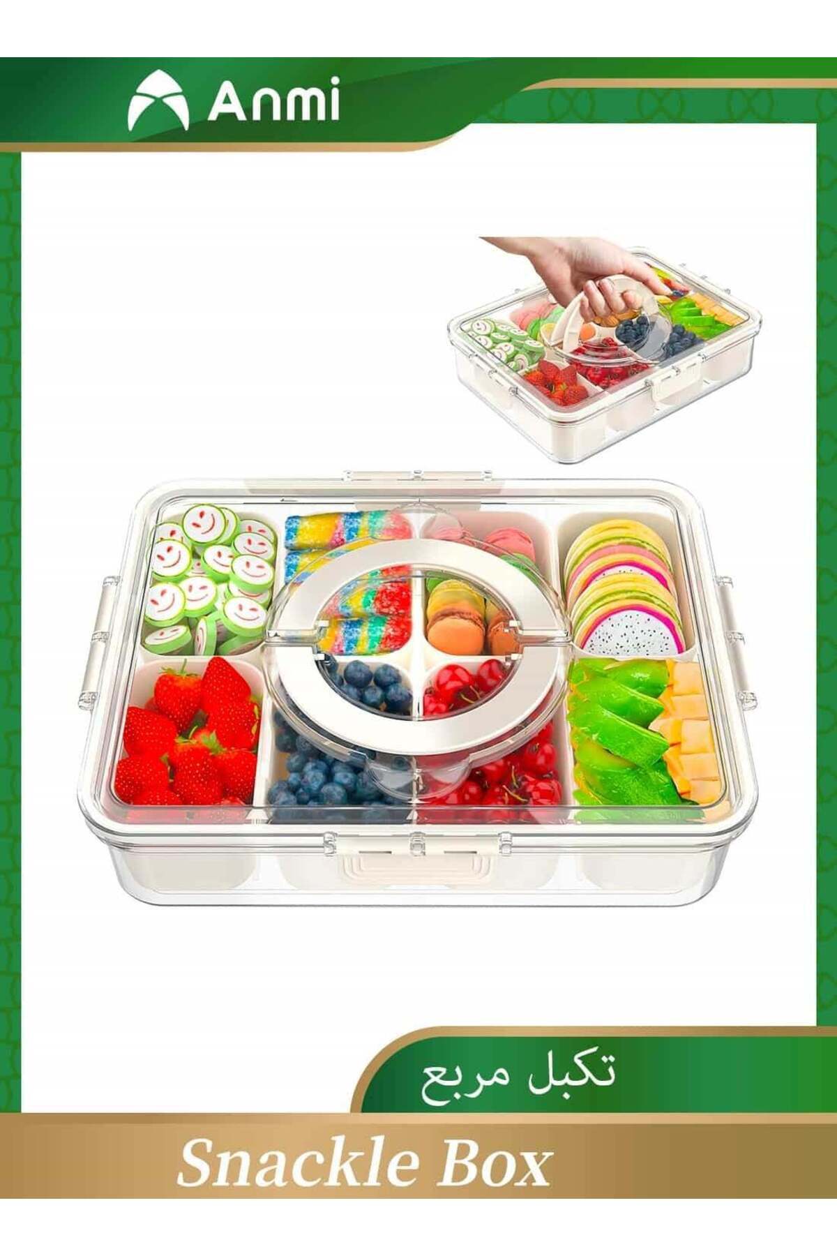 Generic-Anmi New Snackle Box, Divided Serving Tray with Lid and Handle,New Food Containers for Candy, Fruit 1
