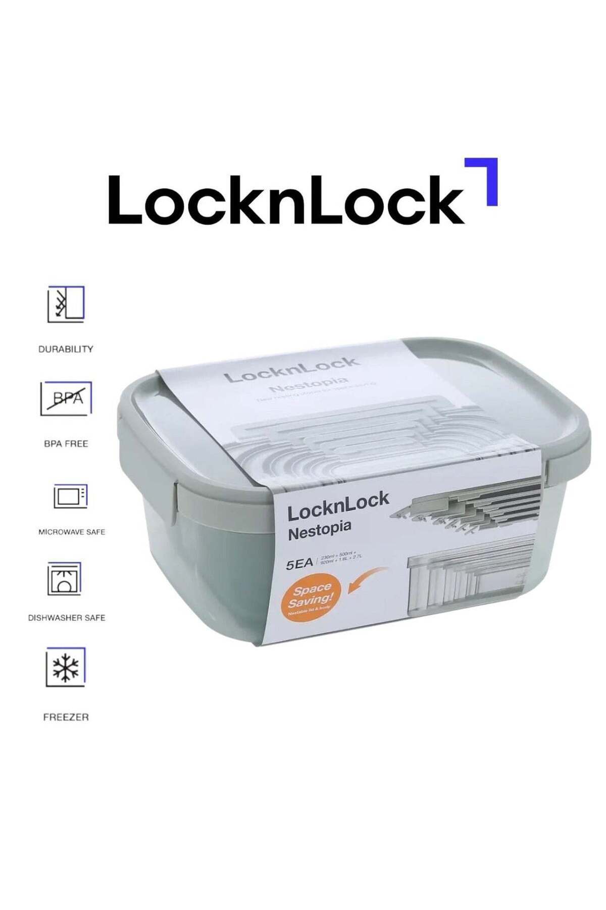 Generic-LOCK & LOCK LocknLock Nestopia Set of 5 Containers (230ml, 500ml, 920ml, 1.6L, 2.7L) - Airtight, Mi 1