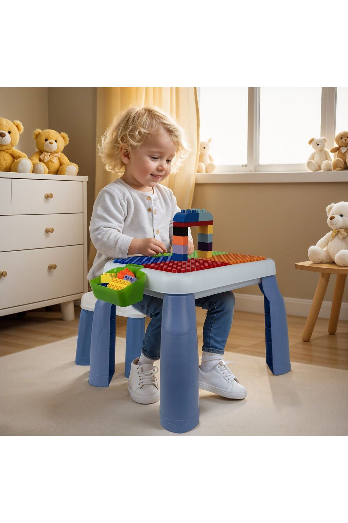 paraply URT035-002 BÜYÜK SANDALYELİ 64 PCS Bİ-BLOKS MASASI Kız Çocuk Erkek Çocuk Oyuncak Eğitici Oyuncaklar fotoğrafı 2 (önizleme)