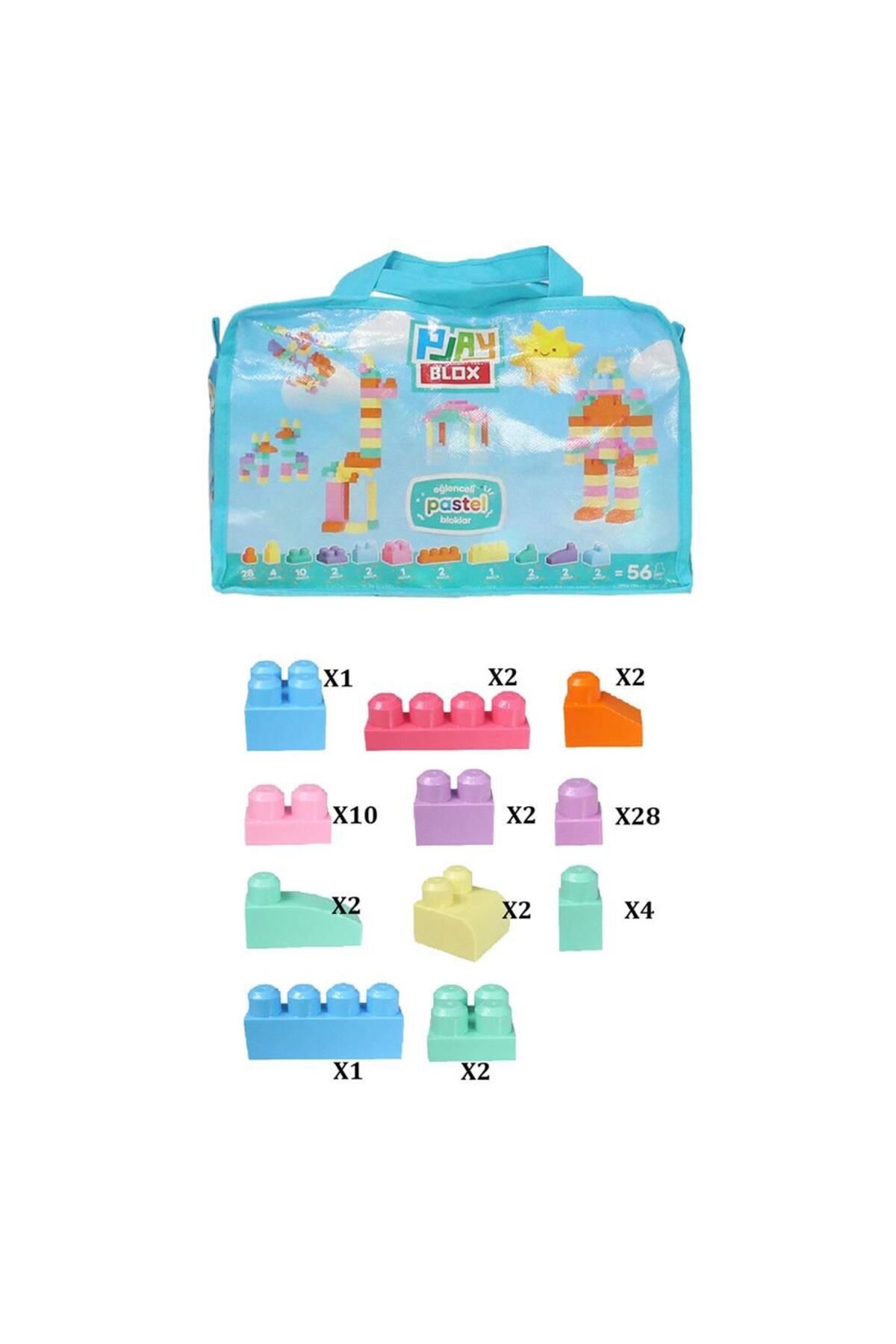 NEWBRENDHOME Öğretici Eğitici Oyuncaklar 2915 Play Blox Pastel Blok Yapı Oyuncakları 56 Parça ,Saklama Çantalı ,1 fotoğrafı 6 (önizleme)