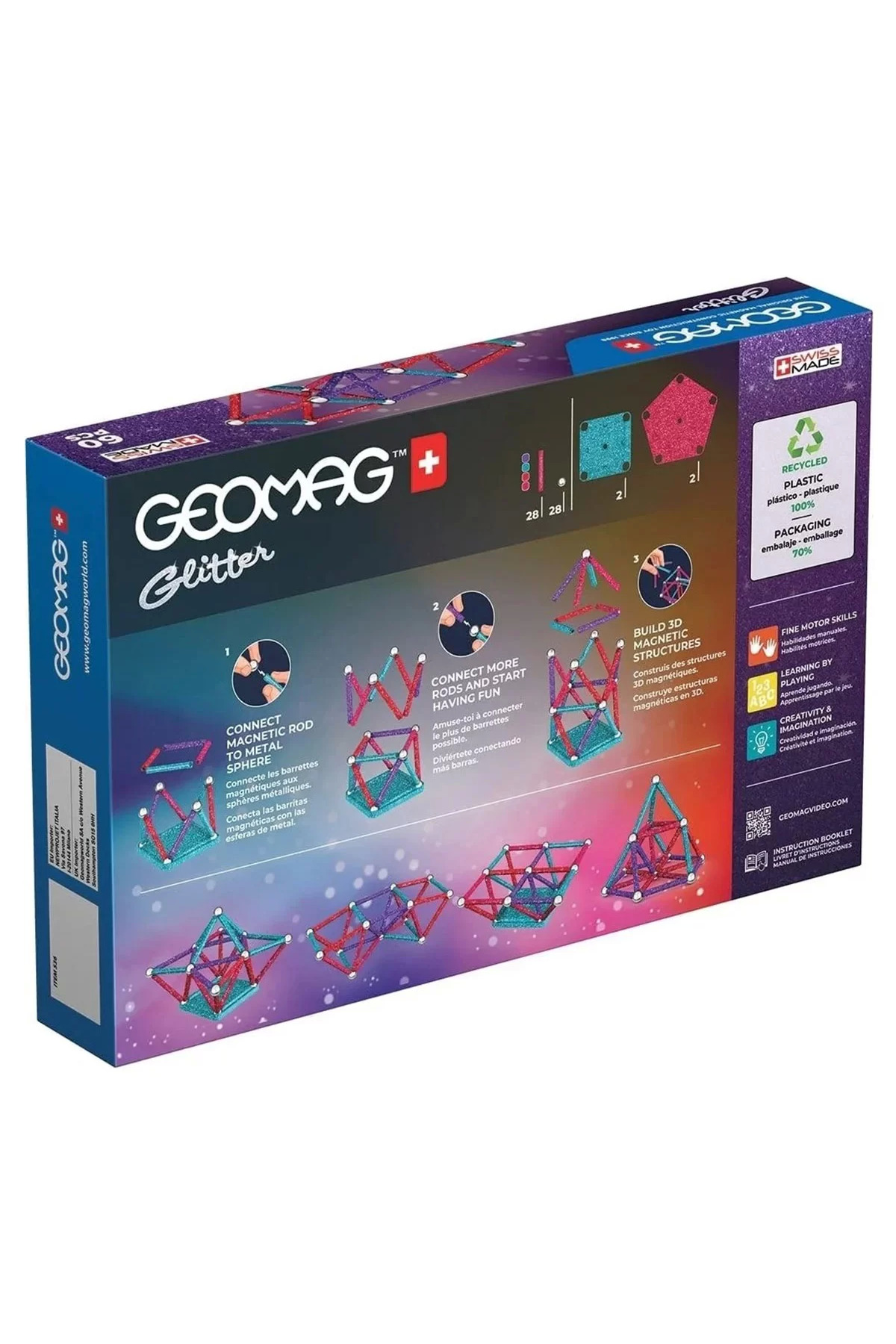 paraply Geomag Glitter Manyetik Zeka Oyunu 60 Parça Kız Çocuk Erkek Çocuk Oyuncak Eğitici Oyuncaklar fotoğrafı 2 (önizleme)