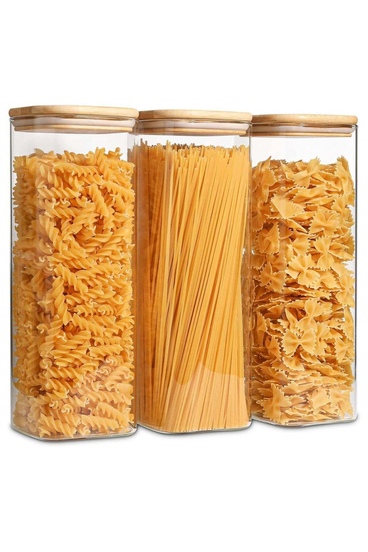 Generic-ComSaf ComSaf Glass Spaghetti Pasta Storage Containers with Lids 71oz Set of 3, Tall Clear Airtight 1
