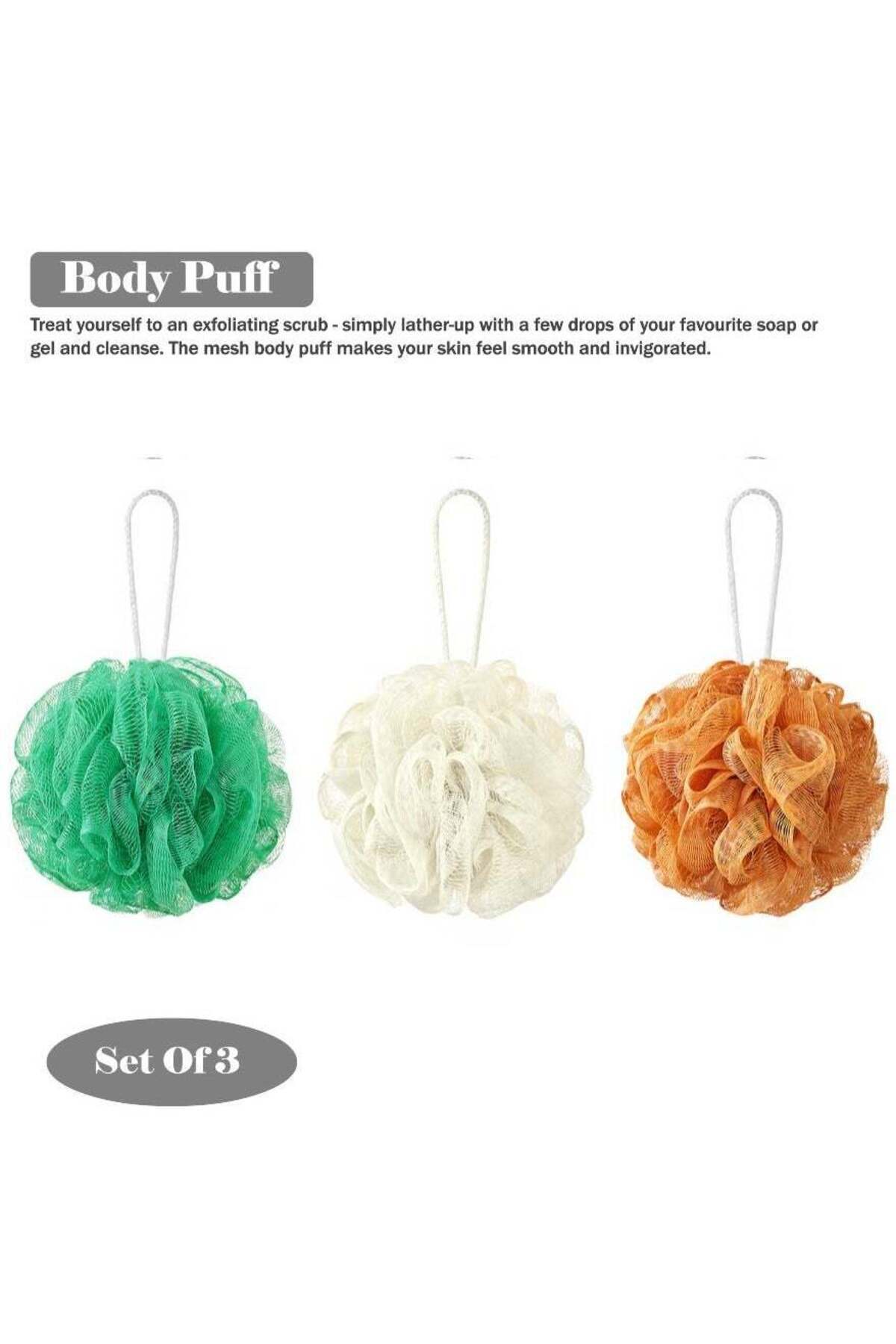 Generic-Selecto Hub Premium Quality Mesh Body Puff, Hanging Puff Multicolour (Set of 3) 1