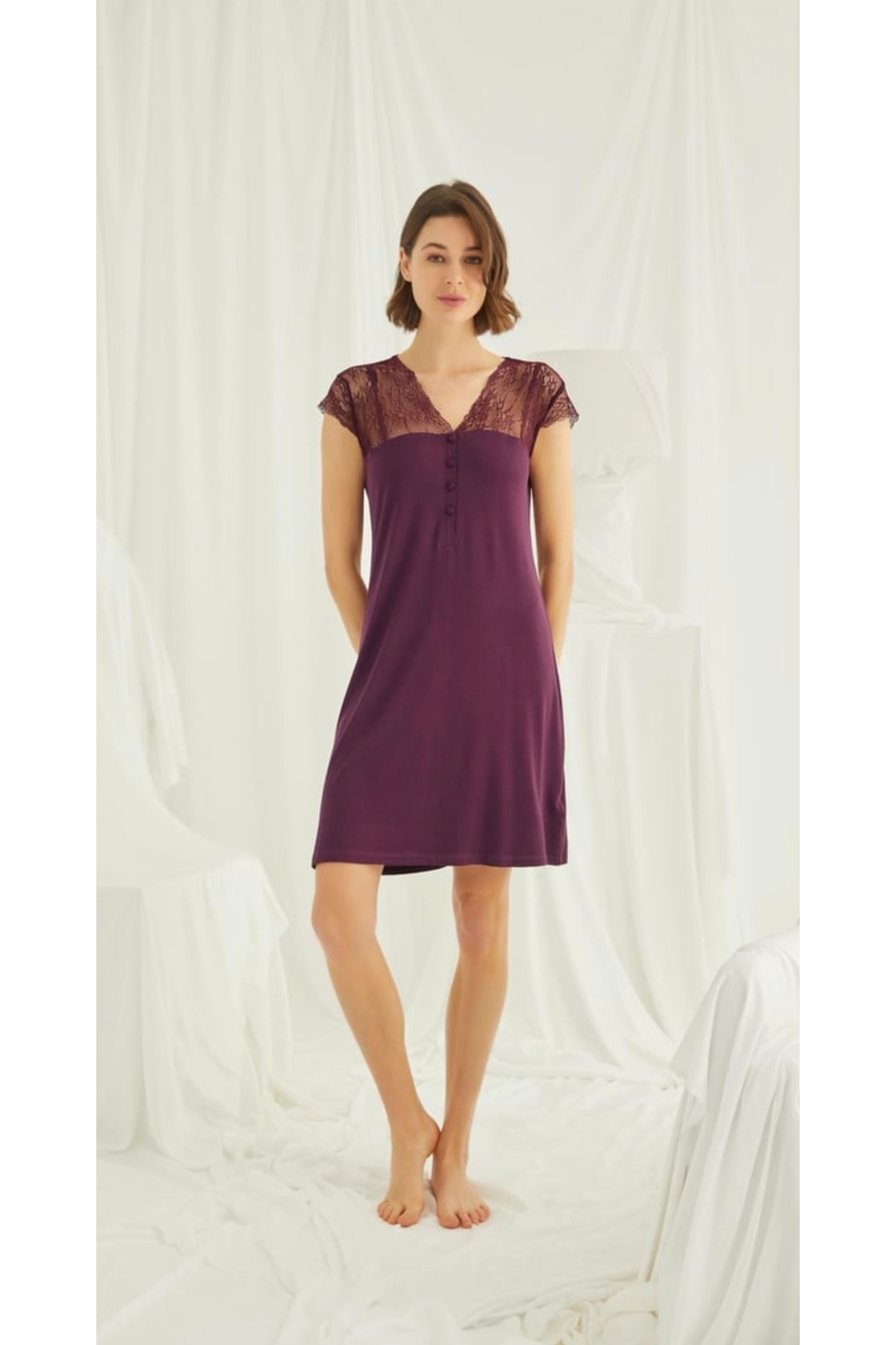 NightLove Monamise Dantelli Önü Düğmeli Gecelik 19229