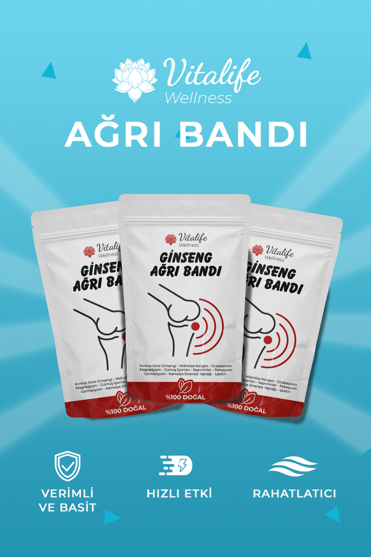 Vitalife Wellness Ginseng Ağrı Bandı Anında Etki Gün Boyu Destek 75 Adet