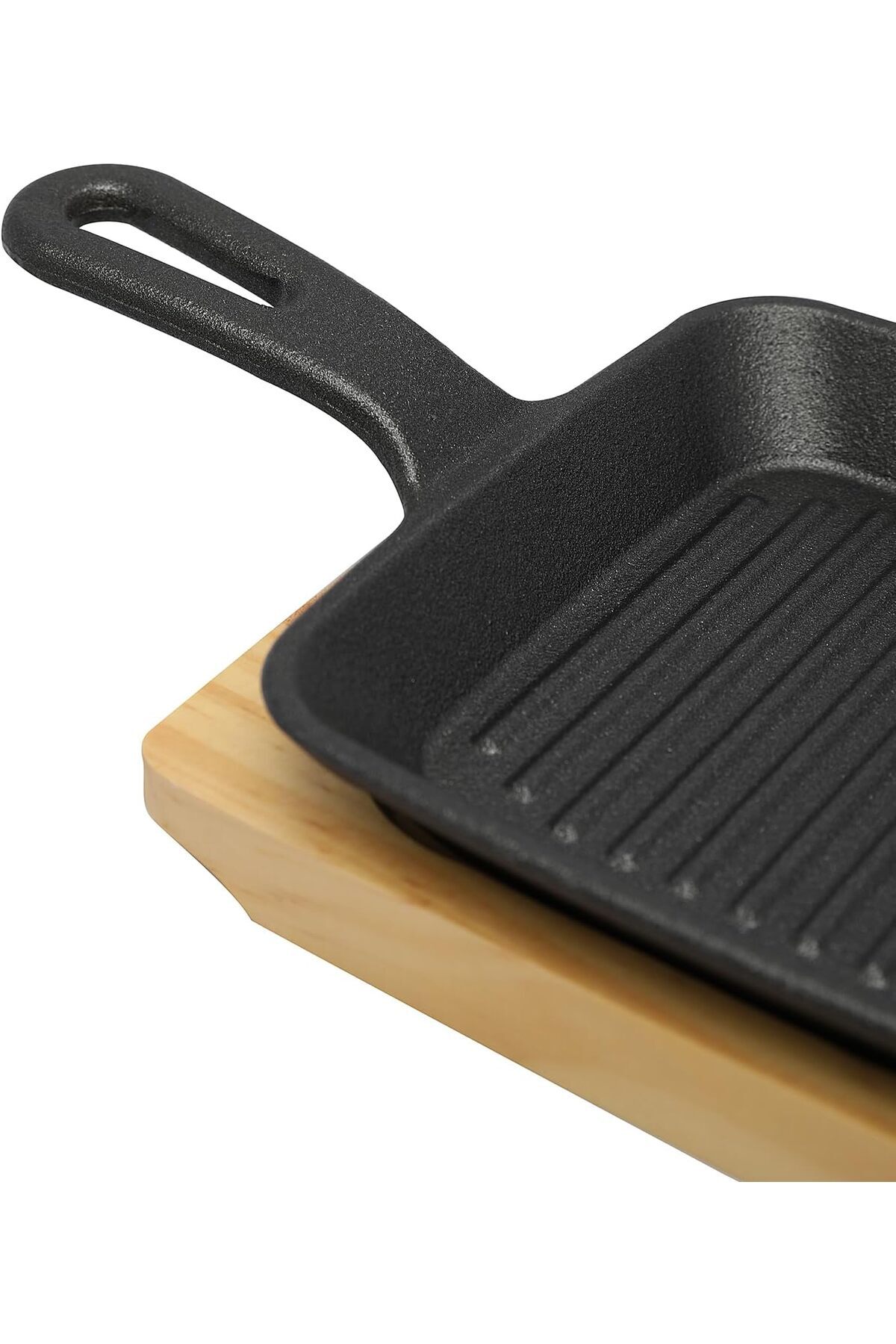 erorex-13.5Cm Square Cast Iron Skillet With Side Handle And Wooden Base | Oven Safe Cast Iron Roasting Pan 4