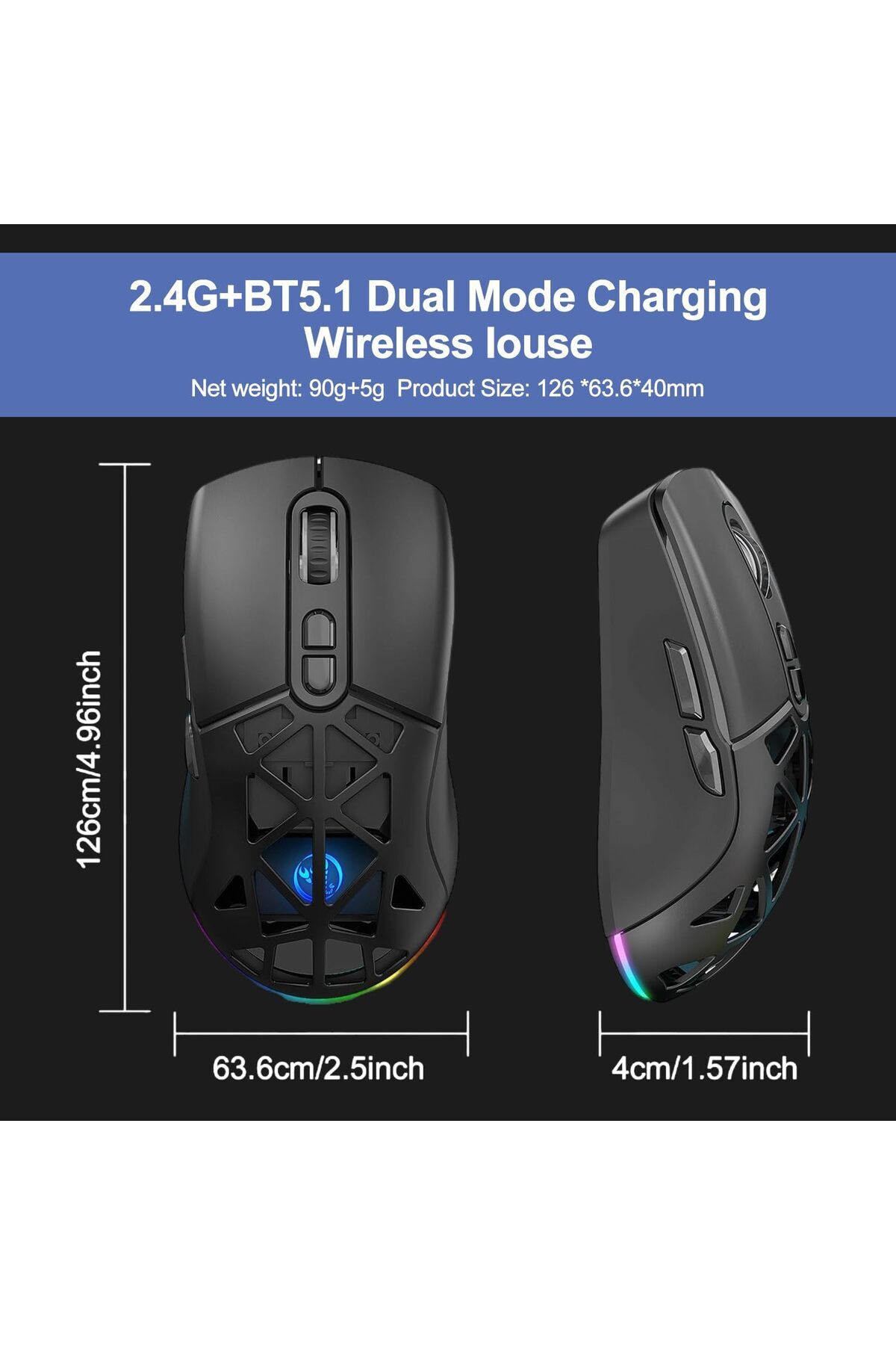 erorex-Wireless Gaming Mouse Bt5.1 + 2.4G Dual Mode & 7 Button Gaming Mouse & Usb Receiver ماوس قيمنق 6