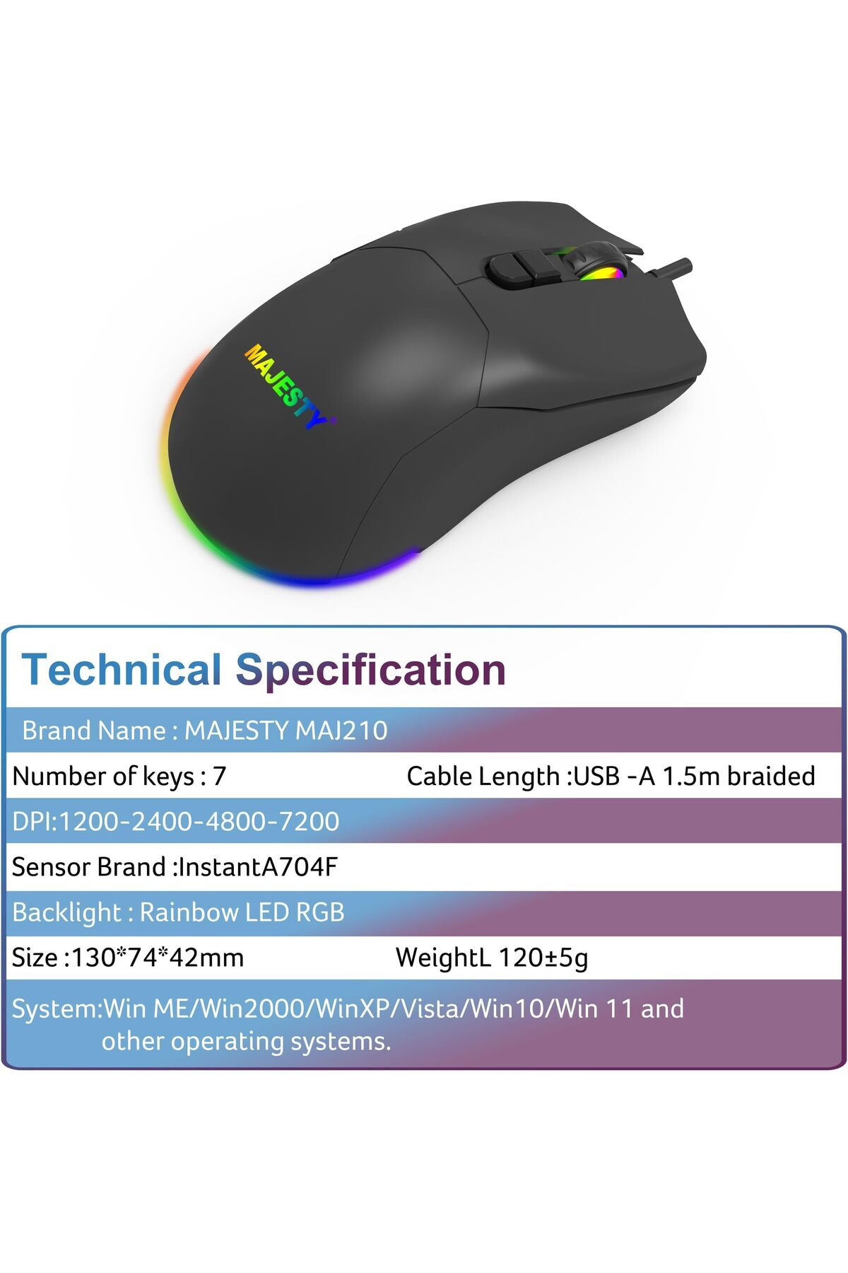erorex-ماوس ألعاب سلكي بصري RGB بدقة 7200 نقطة في البوصة و7 أزرار قابلة للبرمجة و4 أوضاع للإضاءة الخلفية ودعم البرامج 2