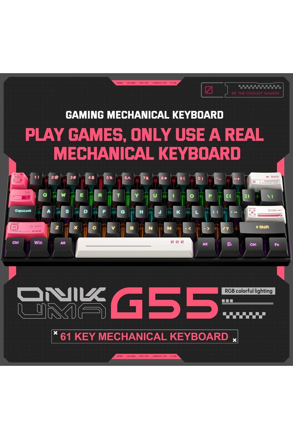 erorex-Rgb Wired Mechanical Gaming Keyboard 61 Keys Led Backlit Keyboard Ip54 Waterproof 1.2M Usb Wired 2