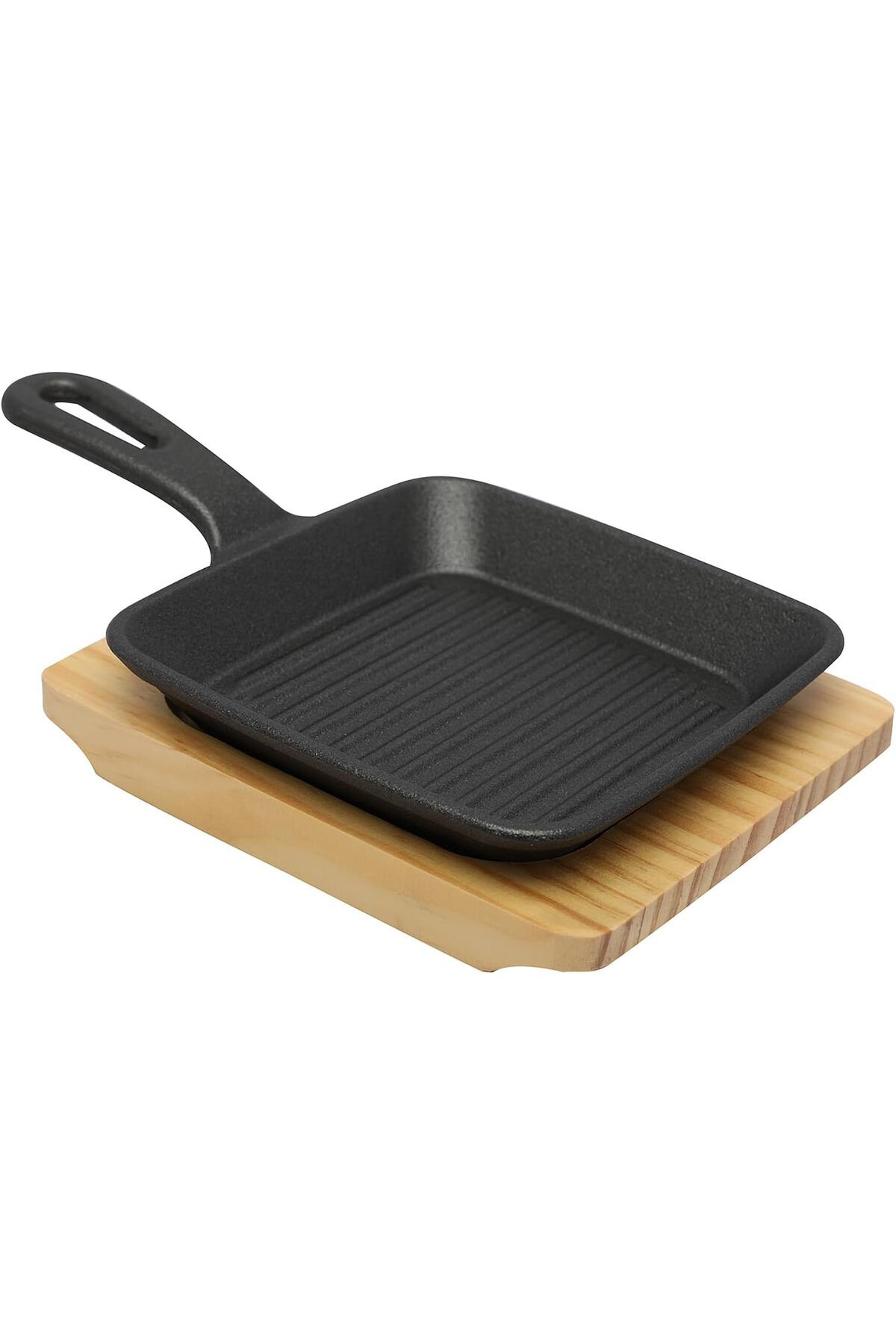 erorex-13.5Cm Square Cast Iron Skillet With Side Handle And Wooden Base | Oven Safe Cast Iron Roasting Pan 2