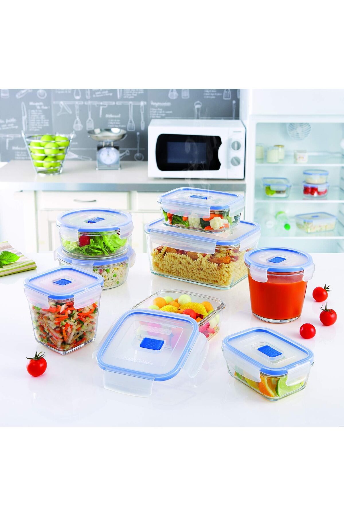 erorex-Pure Box Storage Container Rectangular 1970Ml Luminarc Glass, Transparent, Blue, 15"X 22 X 7.2 Cm 6