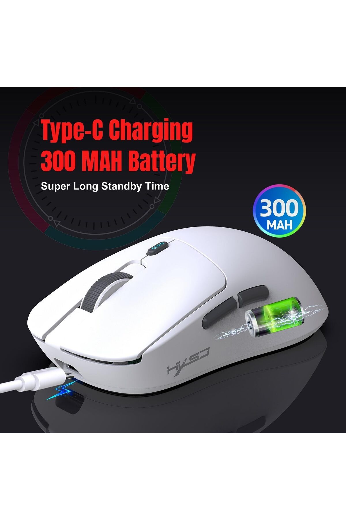 erorex-Wireless Gaming Mouse Wired + Bt5.1 + 2.4G Triple Mode 7 Button Mouse Usb Receiver Rechargeable 5