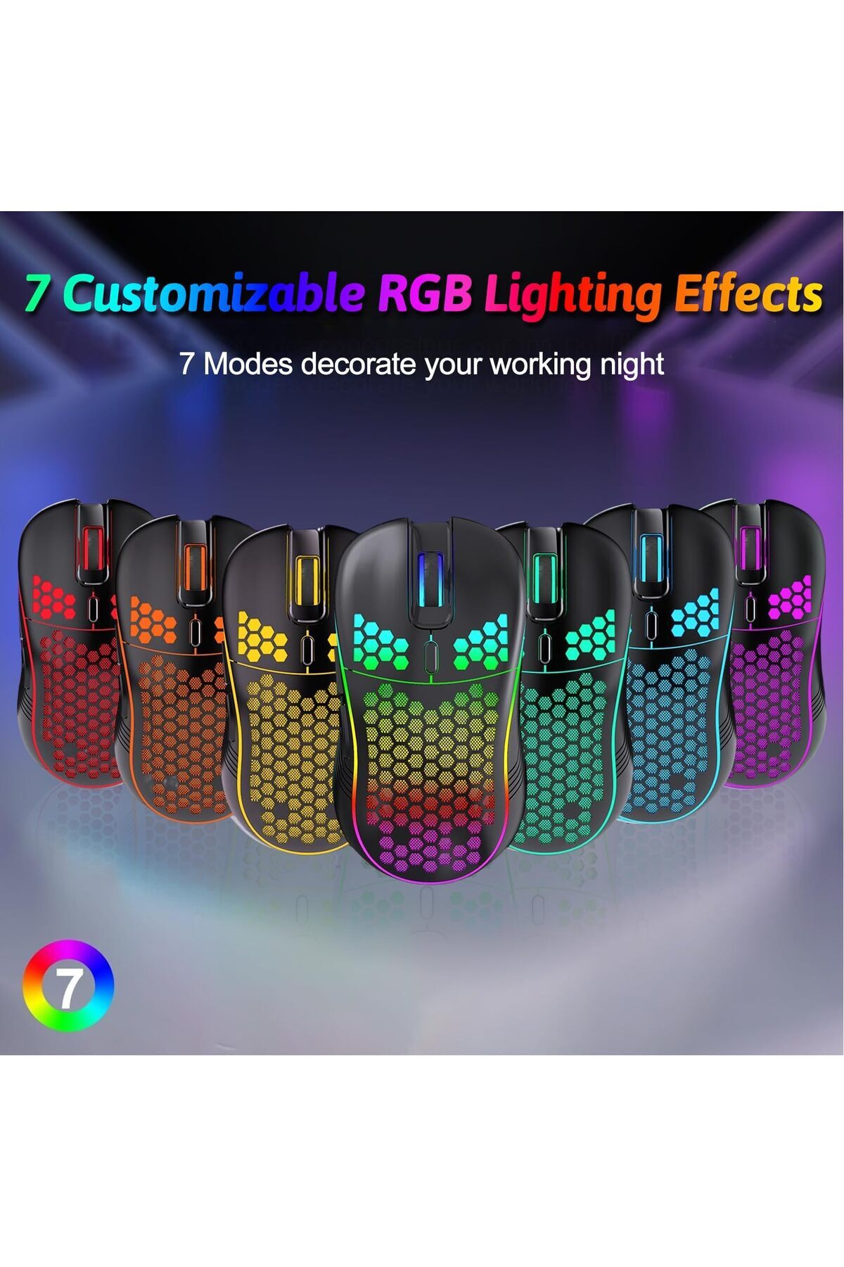 erorex-Wireless Mouse Wireless Gaming Mouse ماوس لاسلكي Rechargeable Ergonomic Mouse With Rgb Backlight 5