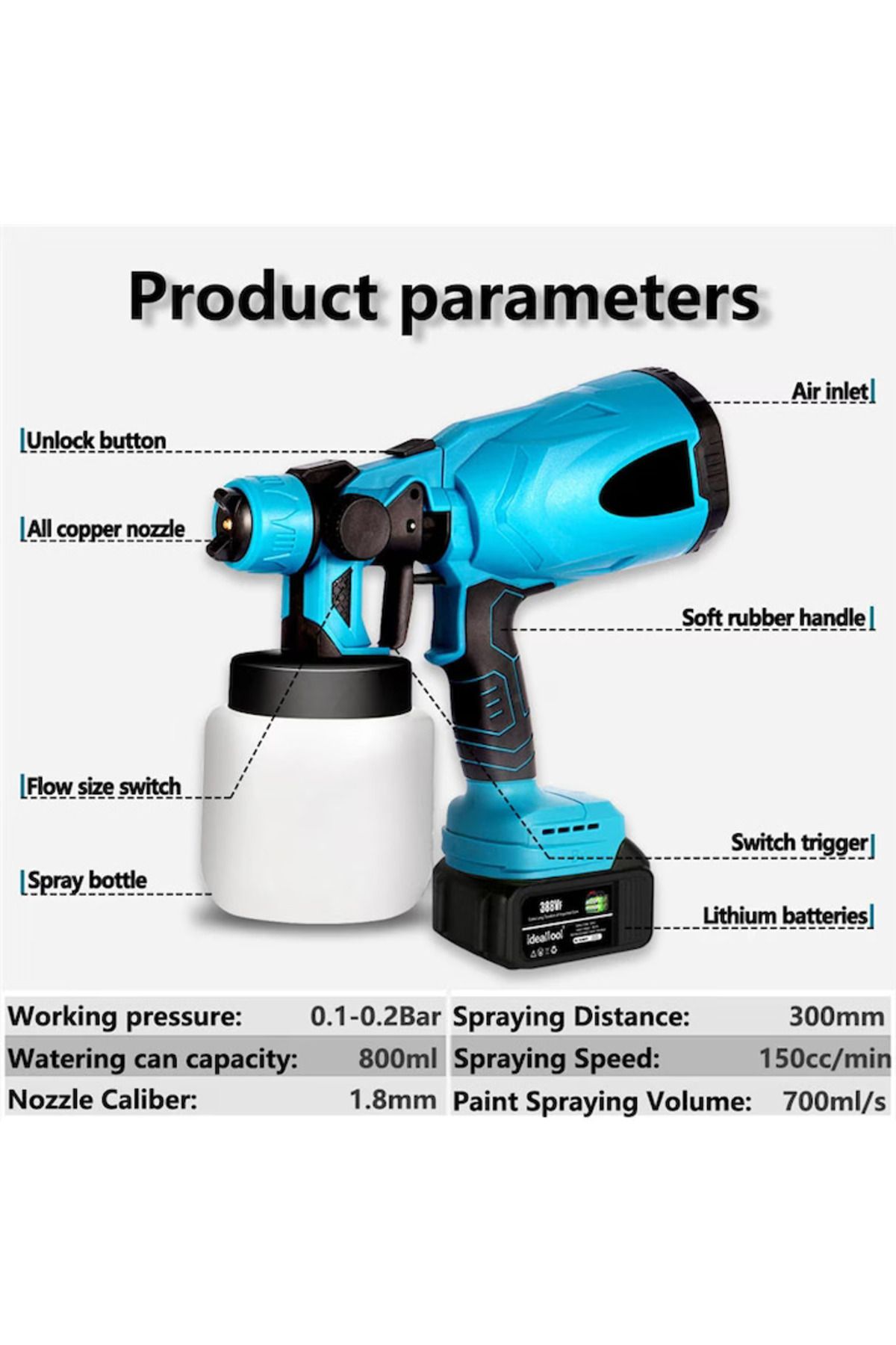OEM-Cordless painter, compatible with Makita 18V batteries, 800ml, 42000rpm, red with black 6
