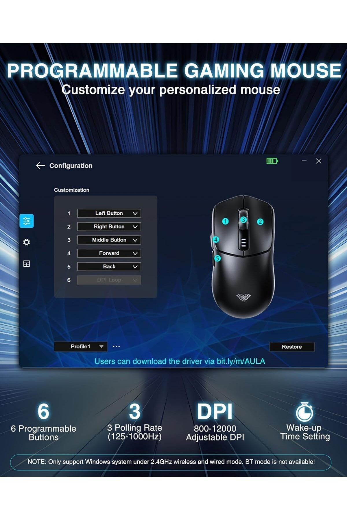 erorex-Sc580 Wireless Gaming Mouse 2.4 Ghz/Usb C/Bt Wireless Gaming Mouse 12000 Dpi 6 Programmable Buttons 5