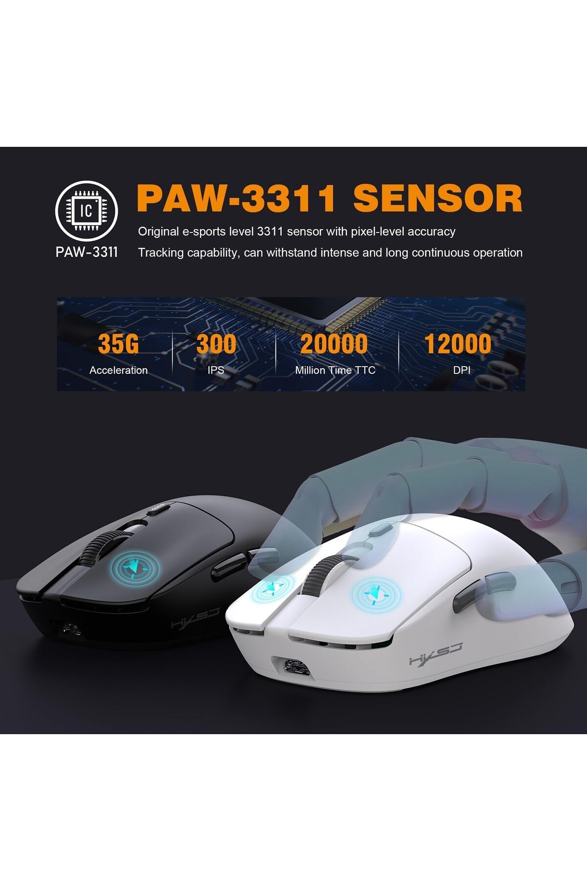 erorex-Wireless Gaming Mouse Wired + Bt5.1 + 2.4G Triple Mode 7 Button Mouse Usb Receiver Rechargeable 7