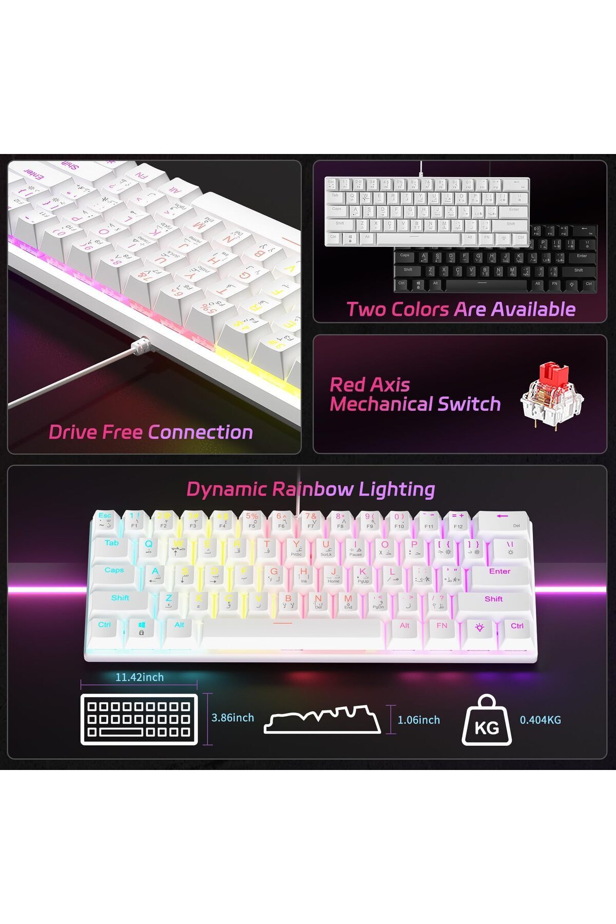 erorex-61 Key Mechanical Keyboard Red Axis Hybrid Light Compact Mini Wired Keyboard Supports English 4
