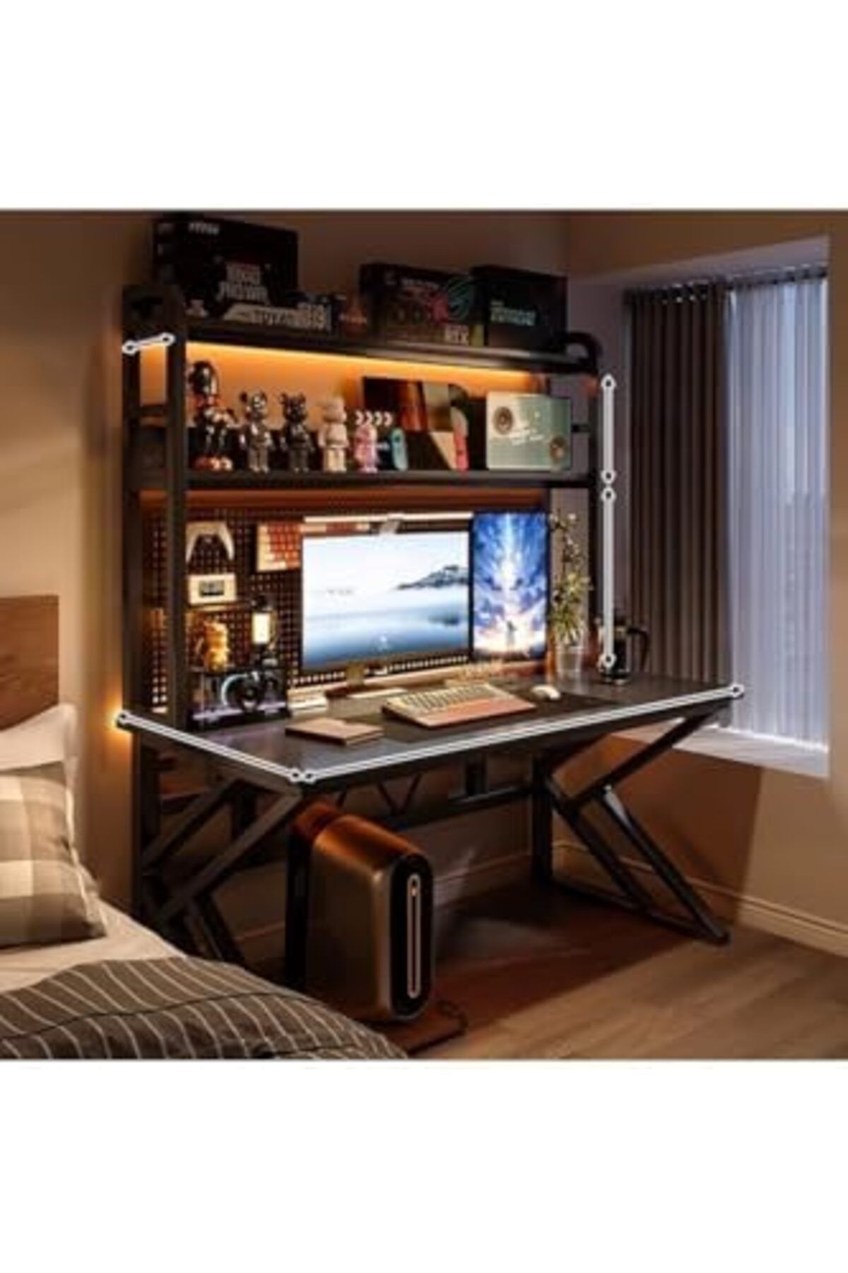 NKX-Computer Tables with Shelves for Organized Productivity Black Frame with Hole Board Regular Height 1 1