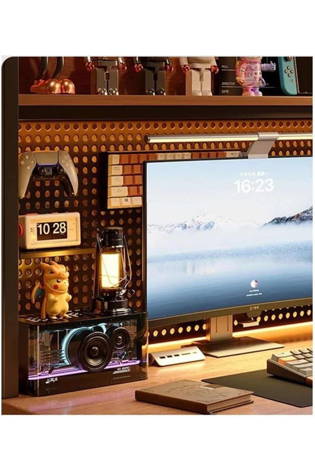 NKX-Computer Tables with Shelves for Organized Productivity Black Frame with Hole Board Regular Height 1 3