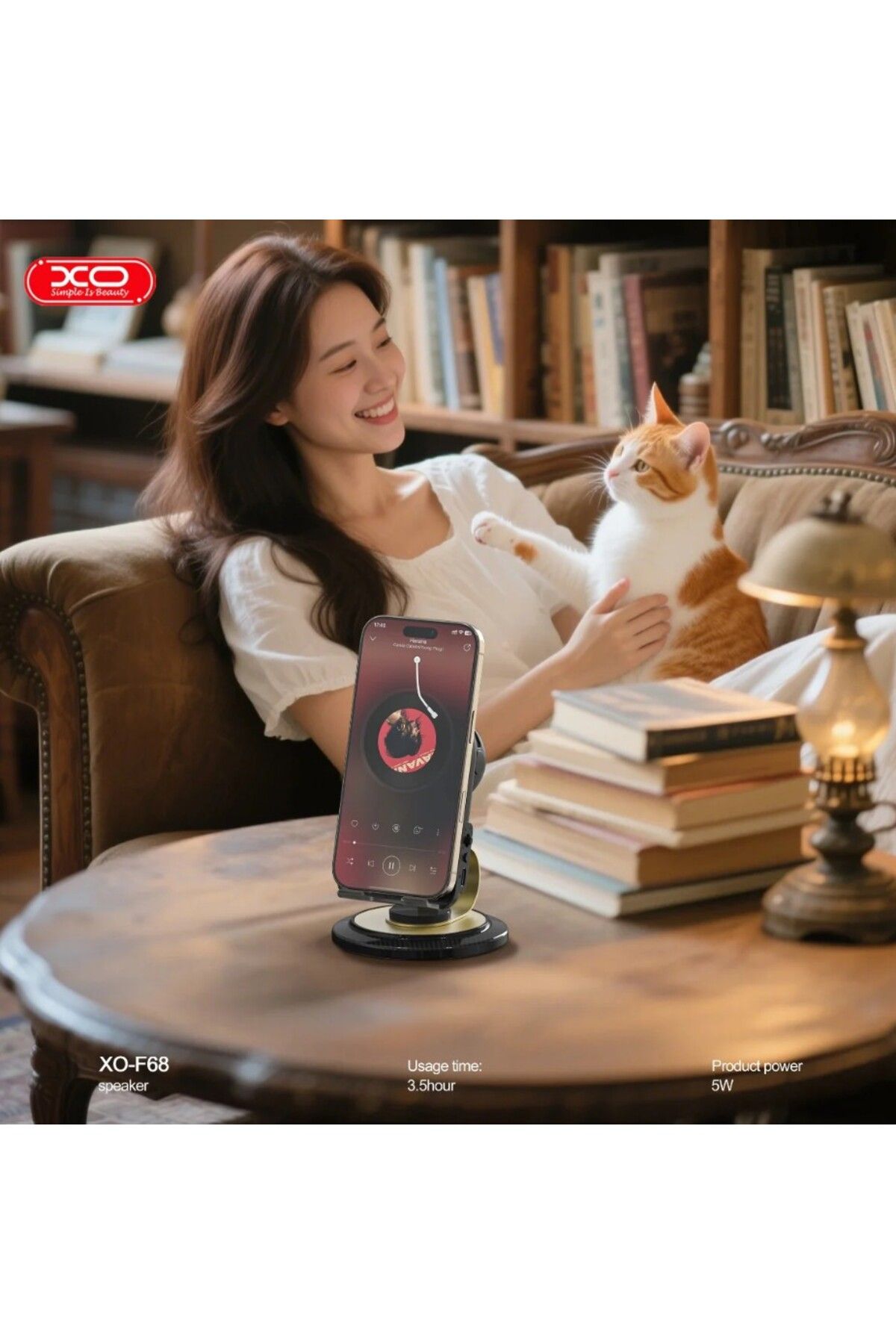 REDz Accessories-Bluetooth Speaker with Amplifier, XO F68, Smart Sensor and 360° Rotating Phone Stand, Black 3