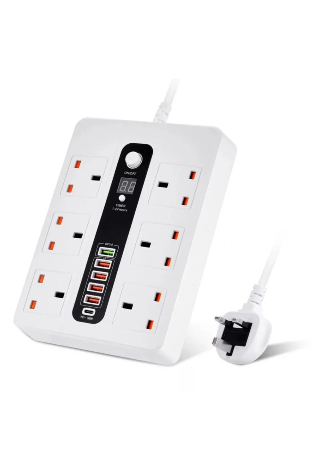 NOxON-3m Power Strip with 4 USB Ports and 1 USB-C PD-18W Port plus 6 AC Sockets with Smart Timer Feature 1