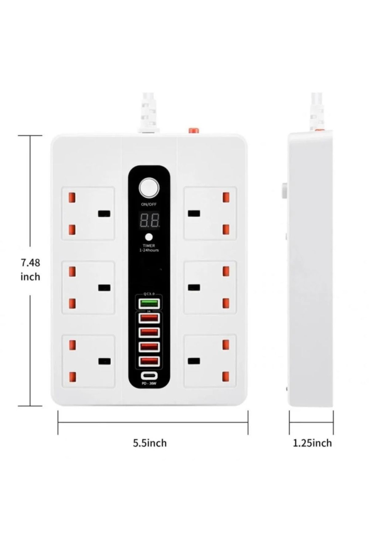 NOxON-3m Power Strip with 4 USB Ports and 1 USB-C PD-18W Port plus 6 AC Sockets with Smart Timer Feature 4