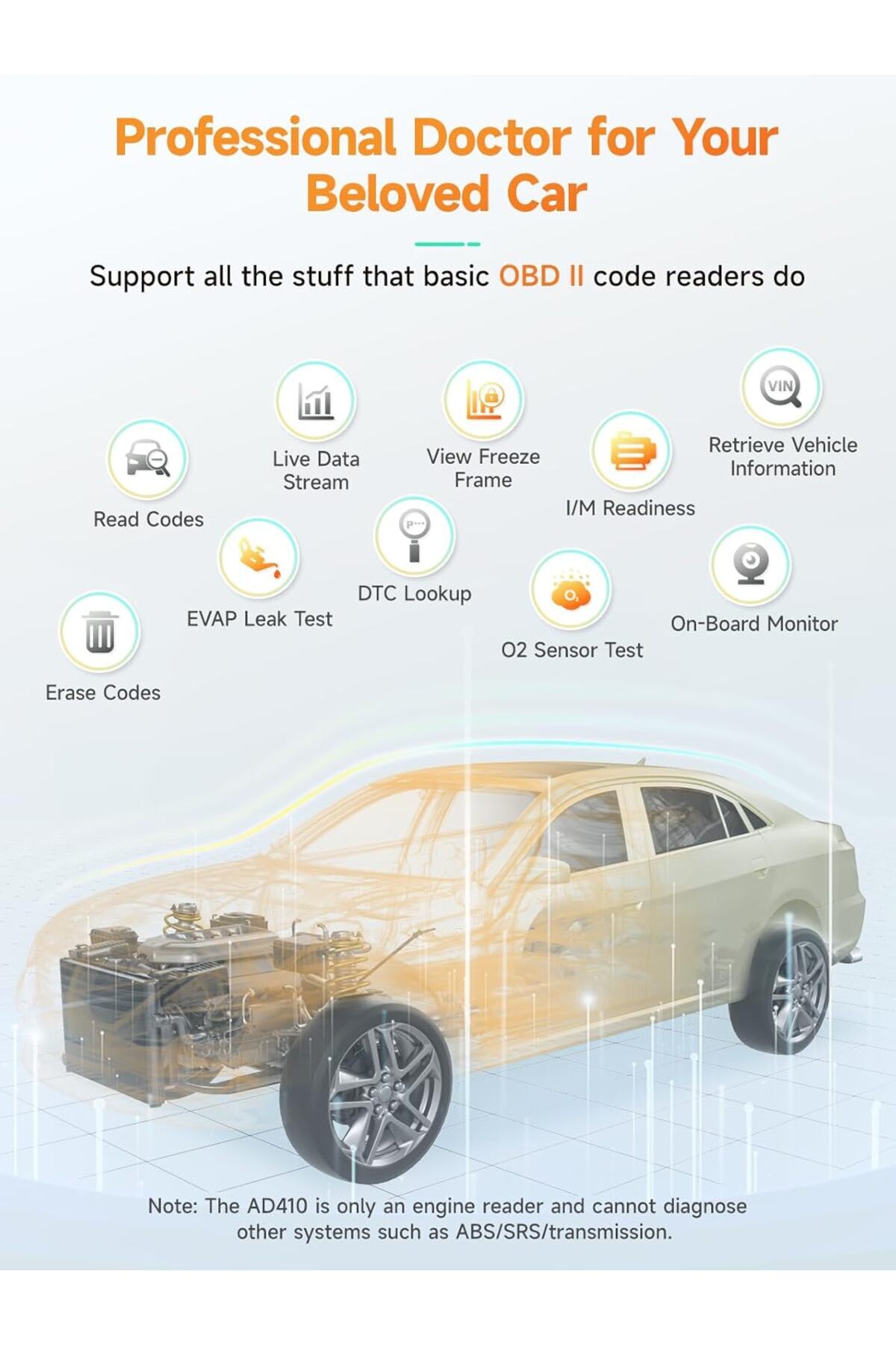 ANCEL-AD410 Enhanced OBD2 Scanner, Car Code Reader Clear Engine Light Instantly, Automotive OBD II S 3