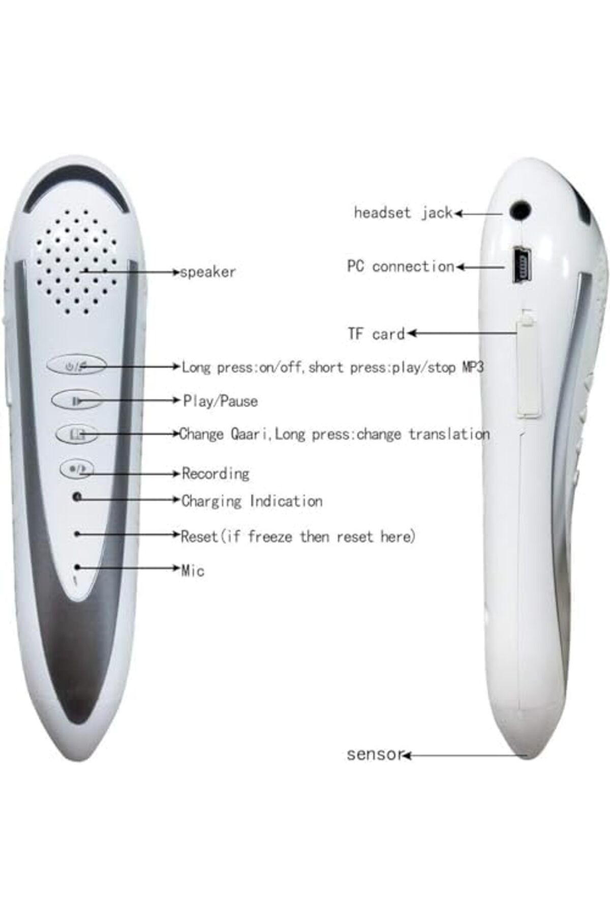 Generic-UUSOWARM Quran Pen Reader, 16G Digital Quran Reader Translator with Multilingual 25 Reciters, Rechar 6