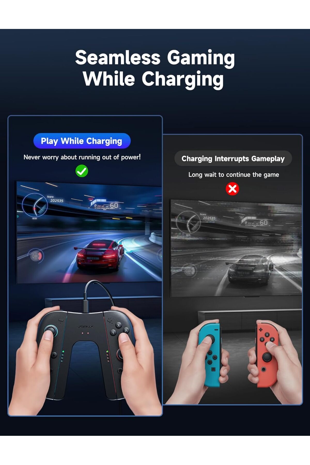jsaux-Switch 2 Charging Grip for Nintendo Switch 2, Magnetic Grip Controller Compatible with Switch 5