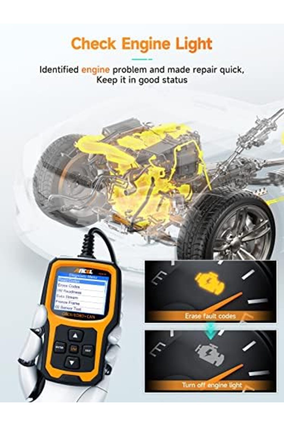 ANCEL-AD410 Enhanced OBD2 Scanner, Car Code Reader Clear Engine Light Instantly, Automotive OBD II S 6