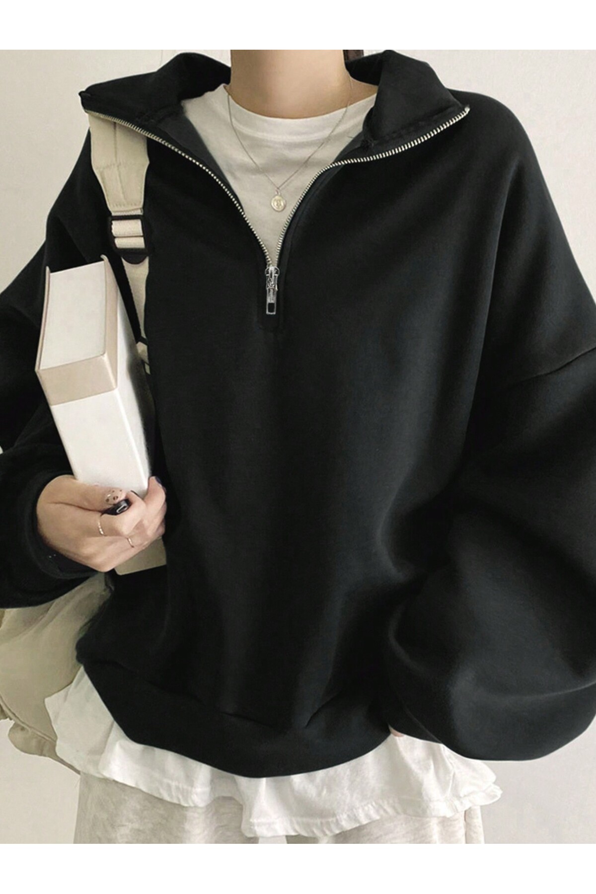 EYAX MODA Unisex Dik Yaka Yarım Fermuarlı Sweatshirt görsel 5